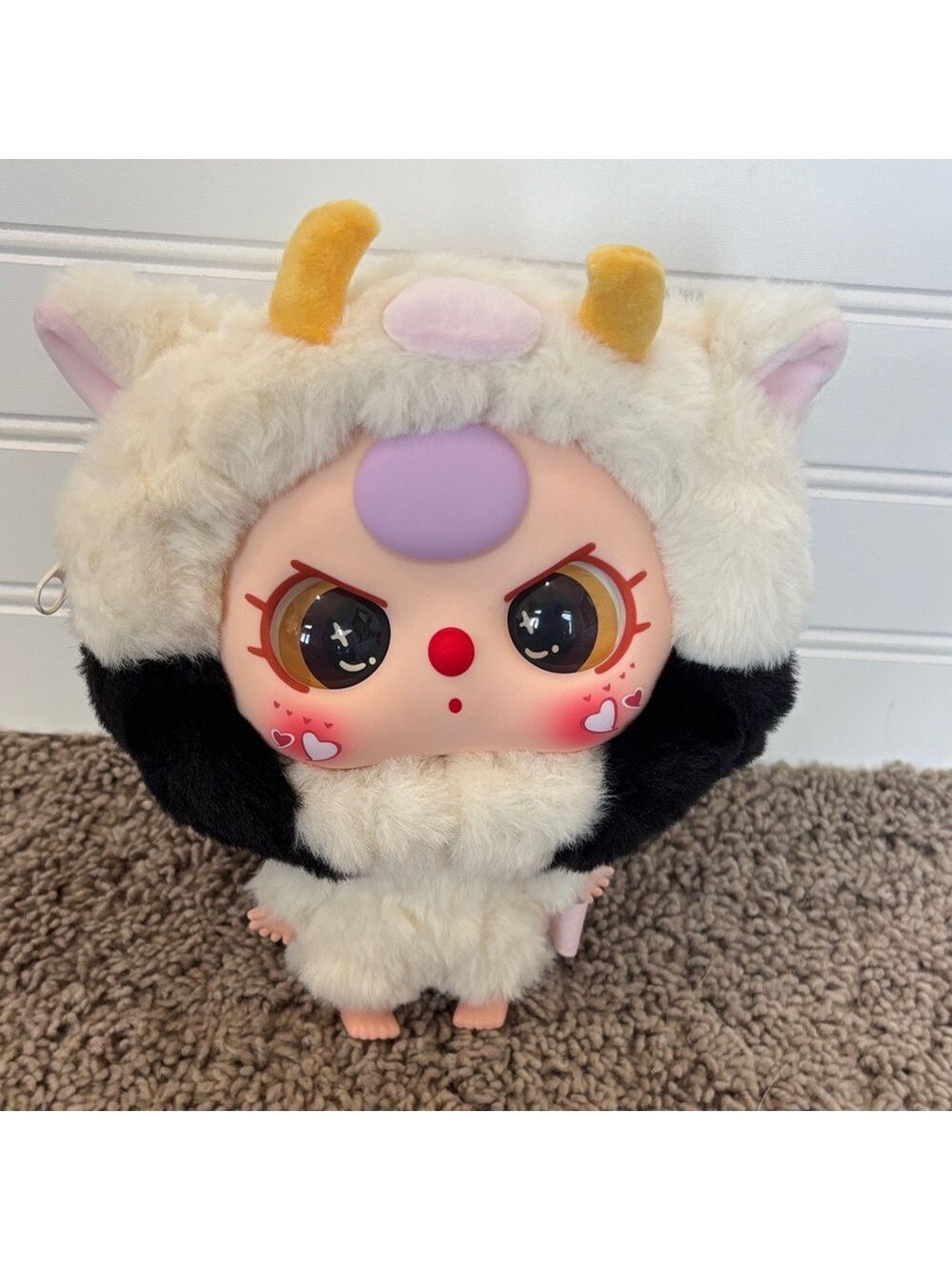 Adorable Plush Monster Stuffed Animal - Cream and Black - Picture 1 of 5